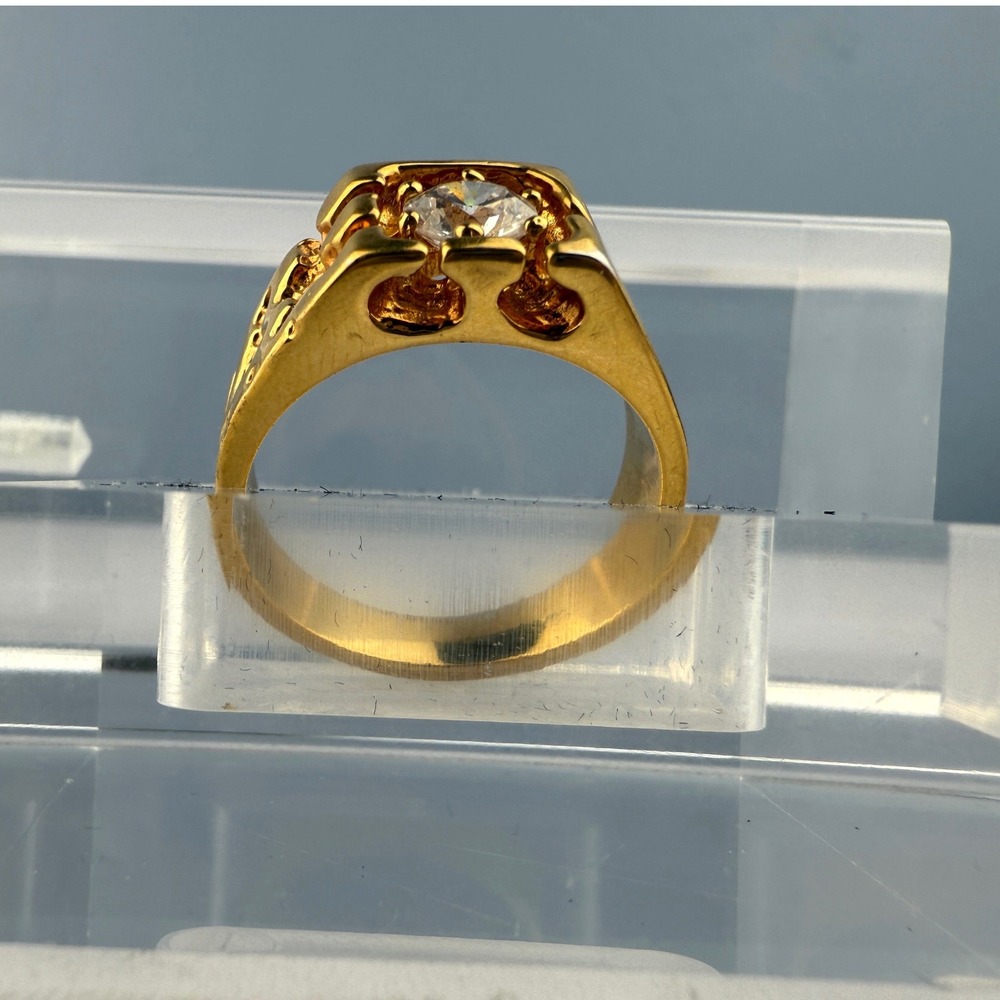 Chunky Vintage Gold Tone Men's Statement Ring‎ with Clear Glass Stone Size 11.75 - Picture 2 of 12